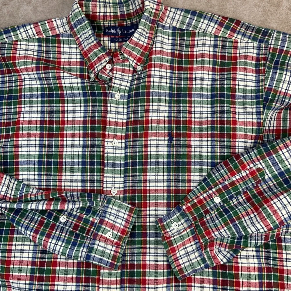Vintage Ralph Lauren Shirt Men Sz XL The Big Shirt 90s Flannel Plaid Long Sleeve